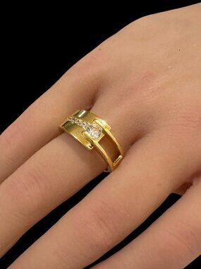 Gold-Tone Open Band Ring With Cubic Zirconia Accents Size 9